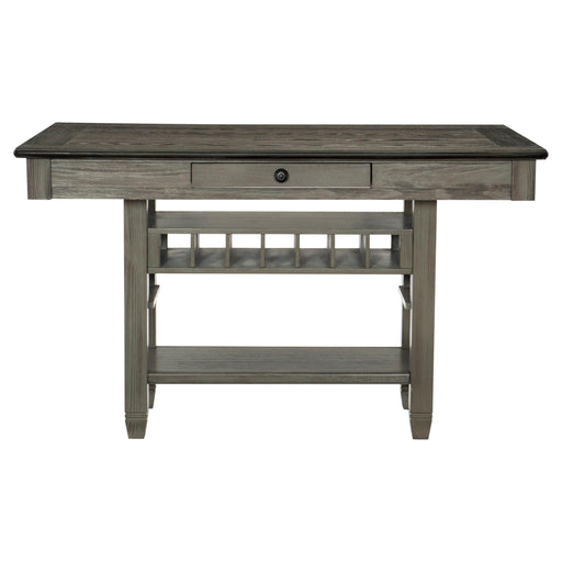 1pc Counter Height Table with 4 Drawers Wine Rack Display Shelf Transitional Dining Furniture Antique Gray and Coffee FinishStorage Table image