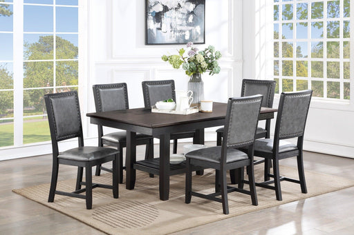 Contemporary Dining Room 7pc Set Grey Finish PU Dining Table w Shelf and 6x Side Chairs Fabric Upholstered seats Back Chairs image