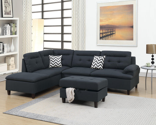 Living Room Furniture Black Cushion Sectional w Ottoman Linen Like Fabric Sofa Chaise image