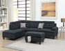 Living Room Furniture Black Cushion Sectional w Ottoman Linen Like Fabric Sofa Chaise image