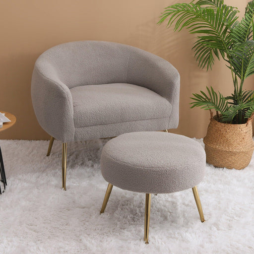 Accent Chair with Ottoman/ld Legs,Modern Accent Chair for Living Room, Bedroom or Reception Room,Teddy Short Plush Particle Velvet Armchair with Ottoman for Living Room image