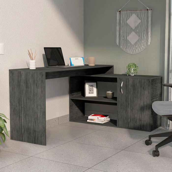 Lyncliff 1-Drawer 2-Shelf L-Shaped Office Desk Smokey Oak image