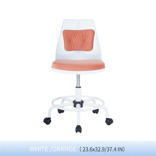 Home Office Desk Chair,Drafting Chair,Height Adjustable Rolling Chair, Armless CuteModern Task Chair for Make Up and Teens Homework,Orange image
