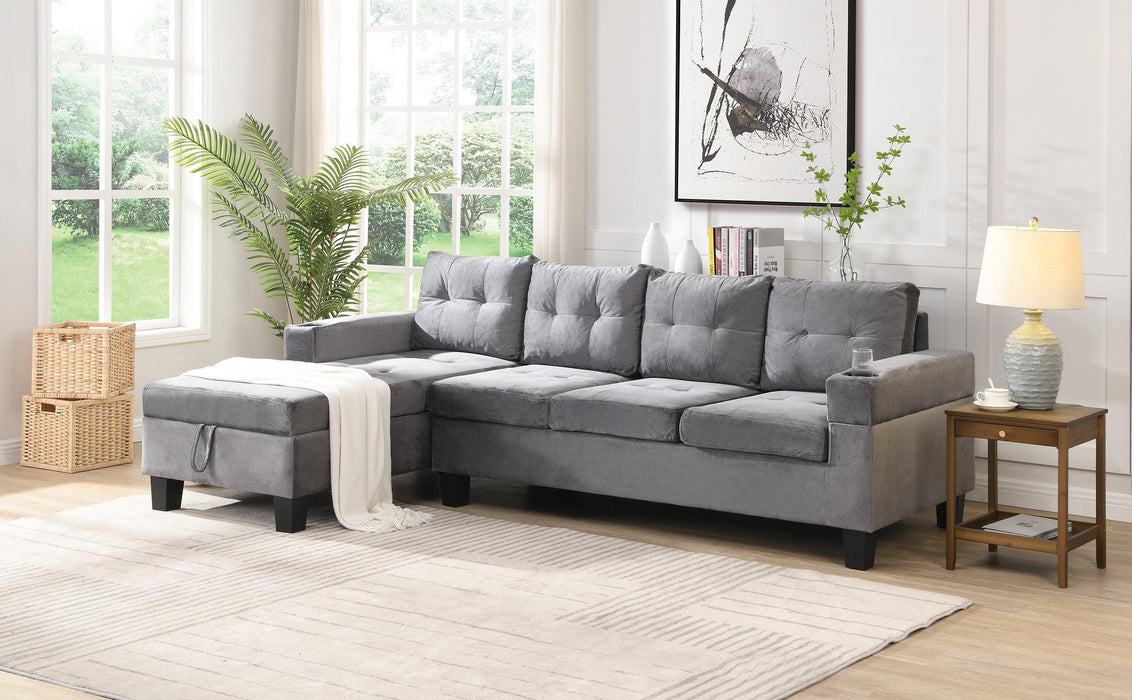 Sectional Sofa Set for Living Room with L Shape  Chaise Lounge ,cup holder and  Left  Hand withStorage Chaise Modern 4 Seat (Grey) 
--LEFT CHAISE WITHStorage image