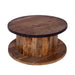 36 Inch ManWood Farmhouse Coffee Table with Rustic Plank Style Round Top and Base, Walnut and Natural Brown image