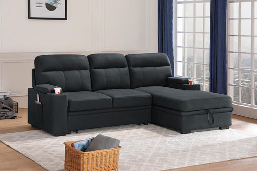 Kaden Black Fabric Sleeper Sectional Sofa Chaise withStorage Arms and Cupholder image
