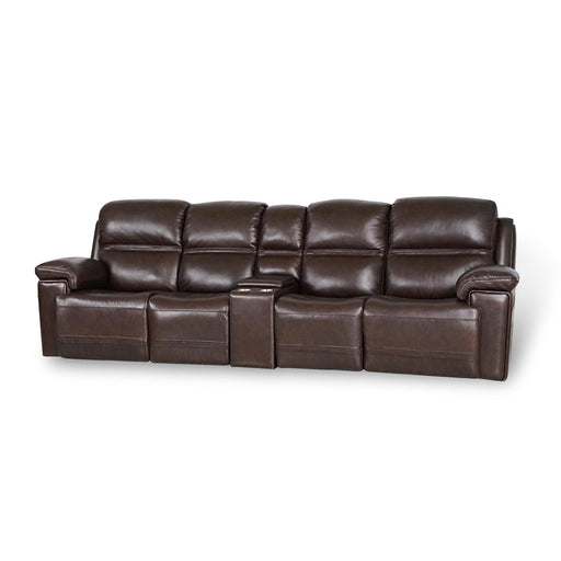 Timo Top Grain Leather Power Reclining 4 Seater Sofa With Console | Adjustable Headrest | Big Size | Cross Stitching image