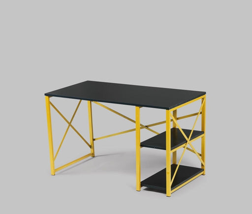 Furnish Home Store Morello Gold Metal Frame 47" Wooden Top 2 Shelves Writing and Computer Desk for Home Office, Black image