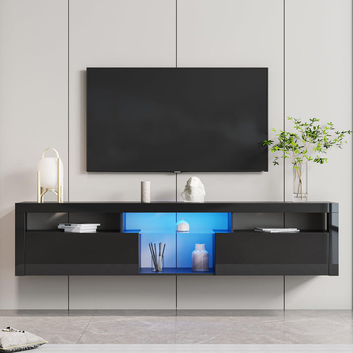 BlackModern simple TV cabinet，2Storage Cabinet with Open Shelves for Living Room Bedroom image
