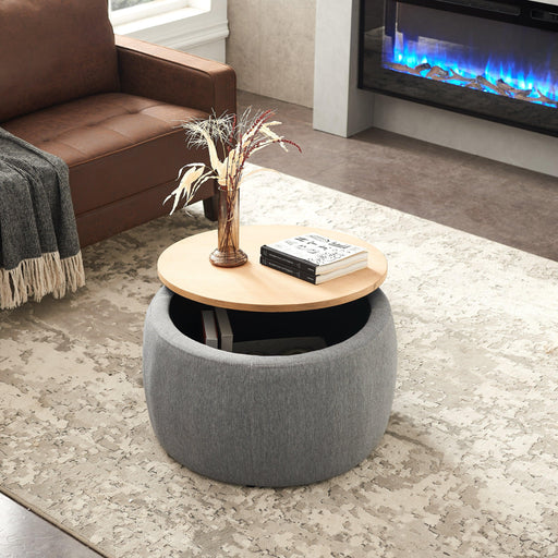 RoundStorage Ottoman, 2 in 1 Function, Work as End table and Ottoman, Dark Grey (25.5"x25.5"x14.5") image