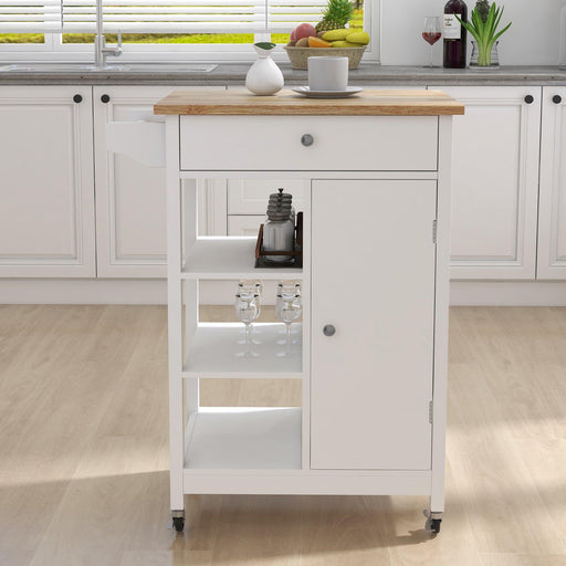 Kitchen island rolling trolley cart with towel rack rubber wood table top image