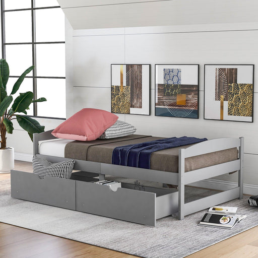 Twin size platform bed, with two drawers, gray image
