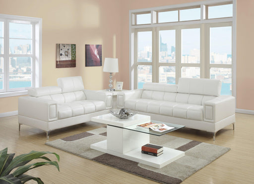 White Faux Leather Living Room 2pc Sofa set Sofa And Loveseat Furniture Couch Unique Design Metal Legs Adjustable Headrest image
