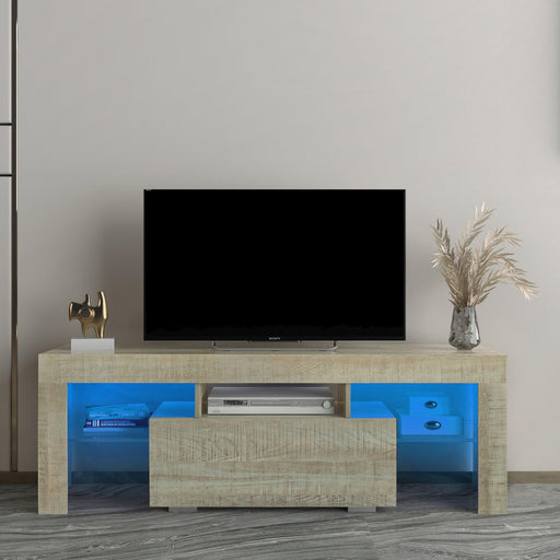 TV Stand with LED RGB Lights,Flat Screen TV Cabinet, Gaming Consoles - in Lounge Room, Living Room and Bedroom，GREY OAK image