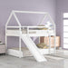 Twin Size Bunk House Bed with Slide and Ladder,White image