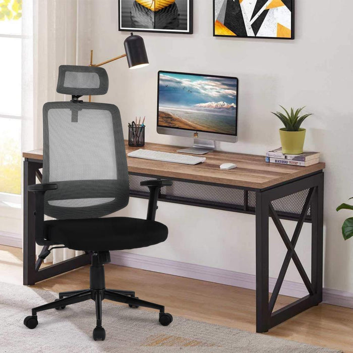 Ergonomic office chair mesh computer chair - High Back Desk Chair with Adjustable Lumbar Support, PP fixed handrail（GREY) image