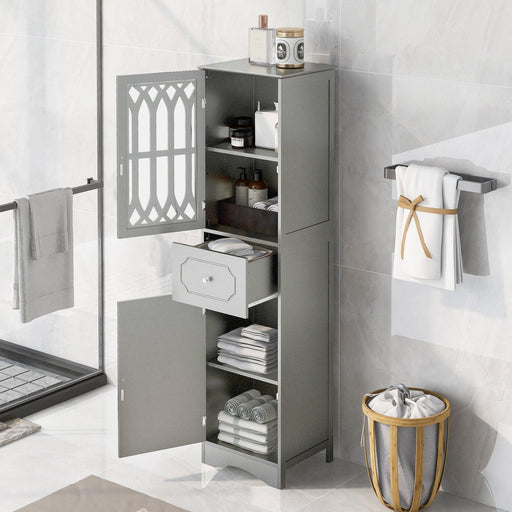 Tall Bathroom Cabinet, FreestandingStorage Cabinet with Drawer and Doors, MDF Board, Acrylic Door, Adjustable Shelf, Grey image
