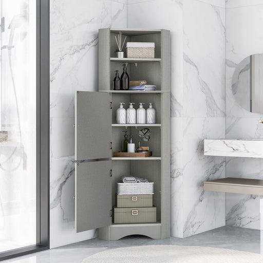 Tall Bathroom Corner Cabinet, FreestandingStorage Cabinet with Doors and Adjustable Shelves, MDF Board, Gray image