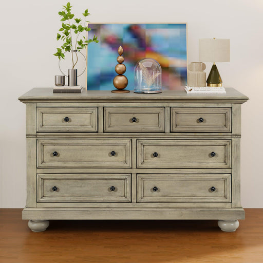 Solid Wood Seven-Drawer Dresser for Nursery, Kid’s Room, Bedroom, Stone Gray image