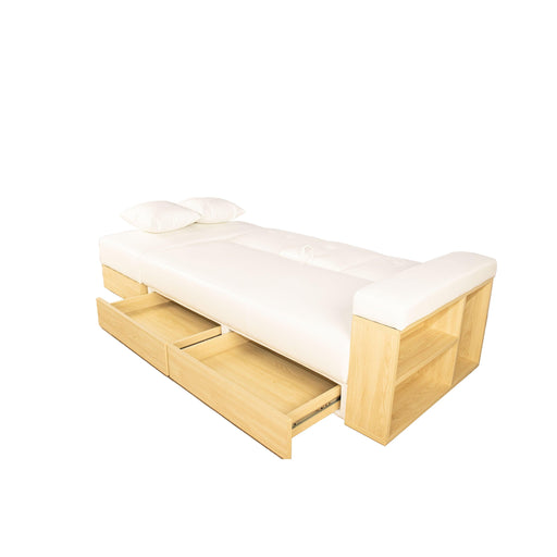 Multi-functional sofa, can sit, lie down, withStorage box and drawer, and theStorage box can be used as tea table and pedal(white) image