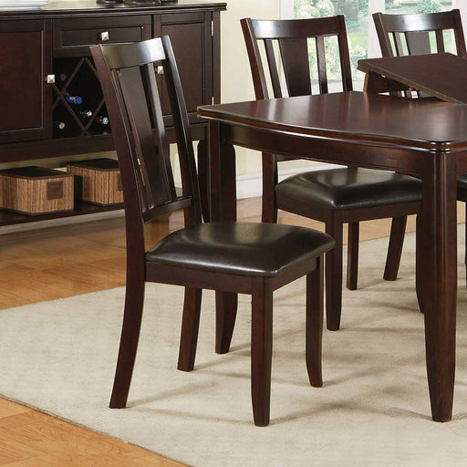 Simple Contemporary Set of 2 Side Chairs Brown Finish Dining Seating Cushion Chair Unique Design Kitchen Dining Room Faux Leather Seat image