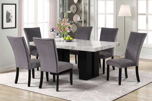 7-piece Dining Table Set with 1 Faux Marble Dining Rectangular Table and 6 Upholstered-Seat Chairs ,for Dining room and Living Room ,Grey image