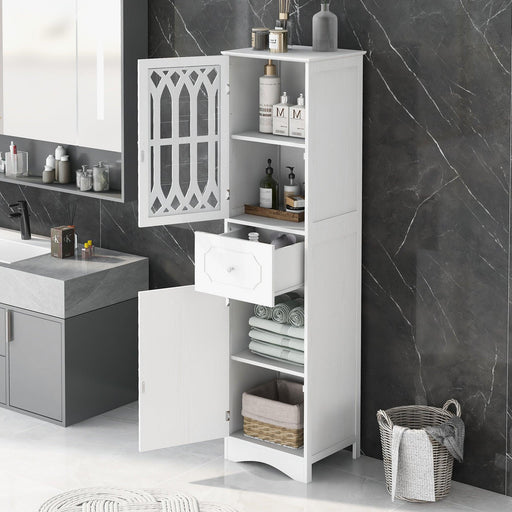 Tall Bathroom Cabinet, FreestandingStorage Cabinet with Drawer and Doors, MDF Board, Acrylic Door, Adjustable Shelf, White image