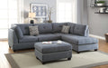 3-pcs Sectional Sofa Blue Grey Polyfiber Cushion Sofa Chaise Ottoman Reversible Couch Pillows image