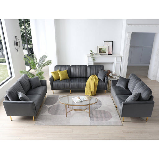 3 Pcs Sofa Loveseat Couch Set 3 Piece Living Room Set with 1 Piece Three Seat Sofa And 2 Piece Loveseat Sofas, seven throw pillows included, Grey Velvet image