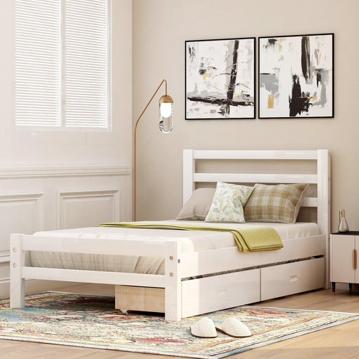 Wood platform bed with two drawers, twin (white) image