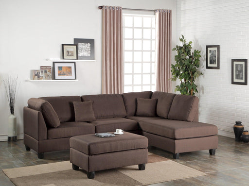 Chocolate Color 3pcs Sectional Living Room Furniture Reversible Chaise Sofa And Ottoman Polyfiber Linen Like Fabric Cushion Couch image