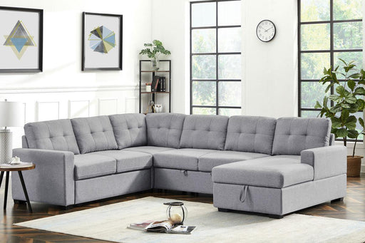 Selene Light Gray Linen Fabric Sleeper Sectional Sofa withStorage Chaise image