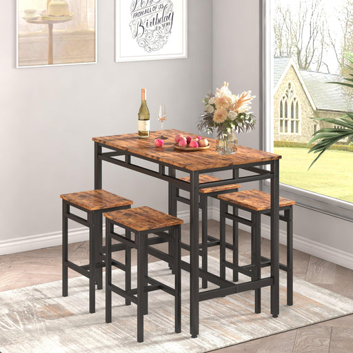 Bar table set 5PC Dinging table set with high stools, structural strengthening, industrial style (Rustic Brown，43.31''w x 23.62''d x 35.43''h) image