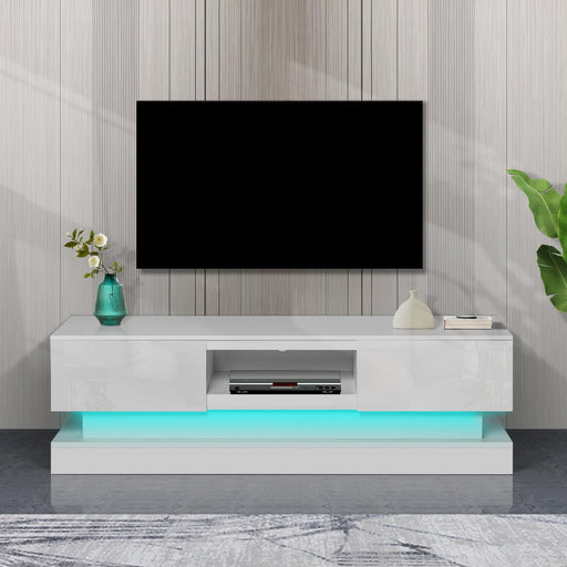 63inch  WHITE morden TV Stand with LED Lights,high glossy front TV Cabinet,can be assembled in Lounge Room, Living Room or Bedroom,color:WHITE image