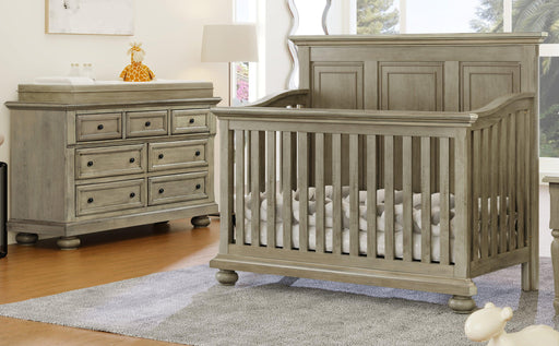 3 Pieces Nursery Sets Traditional Farmhouse Style 4-in-1 Convertible Crib +Dresser with Changing Topper, Stone Gray image