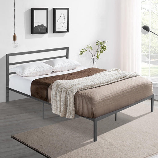 Queen Size Metal Bed Frame with Headboard Charcoal Grey image