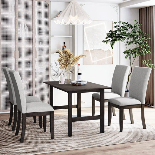 Farmhouse 5-Piece Wood Dining Table Set for 4, Kitchen Furniture Set with 4 Upholstered Dining Chairs for Small Places, Gray Table+Gray Chair image