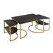 38 Inch Rectangle Metal Nesting Coffee Table - 3 pcs set, Dark Brown, Gold image