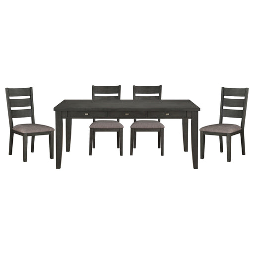 Gray Finish 5pc Dining Set Table with 6x Drawers and 4x Side Chairs Upholstered Seat Transitional Dining Room Furniture image