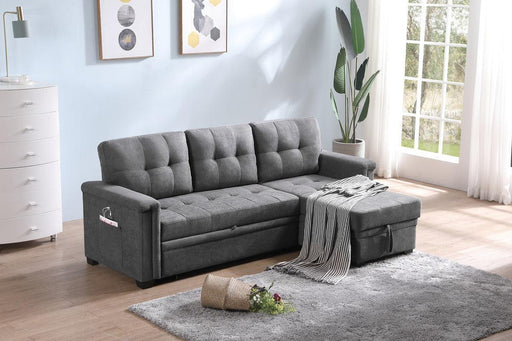 Kinsley Gray Woven Fabric Sleeper Sectional Sofa Chaise with USB Charger and Tablet Pocket image
