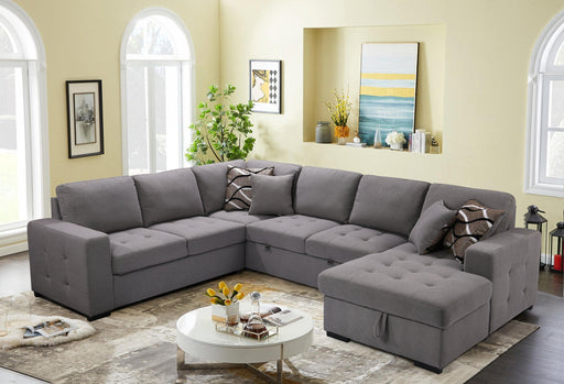 123" Oversized Sectional Sofa withStorage Chaise, U Shaped Sectional Couch with 4 Throw Pillows for Large Space Dorm Apartment. Grey image