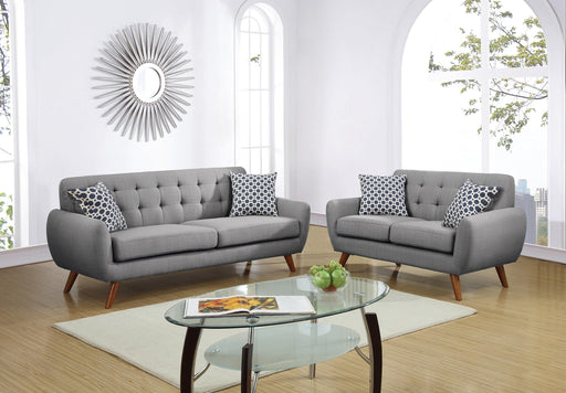 Grey Polyfiber Sofa And Loveseat 2pc Sofa Set Living Room Furniture Plywood Tufted Couch Pillows image