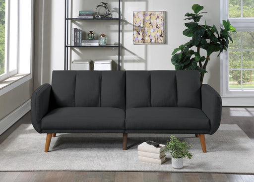 ElegantModern Sofa Black Polyfiber 1pc Sofa Convertible Bed Wooden Legs Living Room Lounge Guest Furniture image