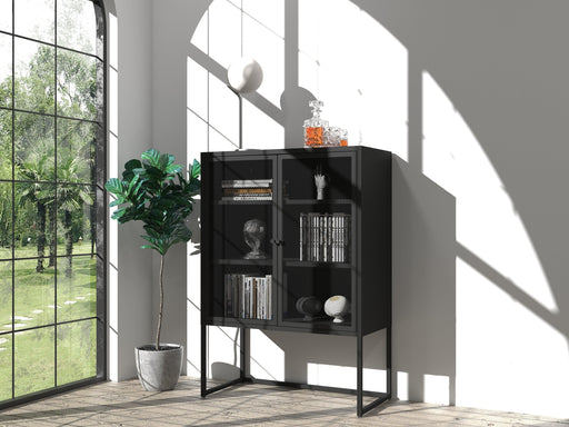 47.2 inches high MetalStorage Cabinet with 2 Mesh Doors, Suitable for Office, Dining Room and Living Room, Black image
