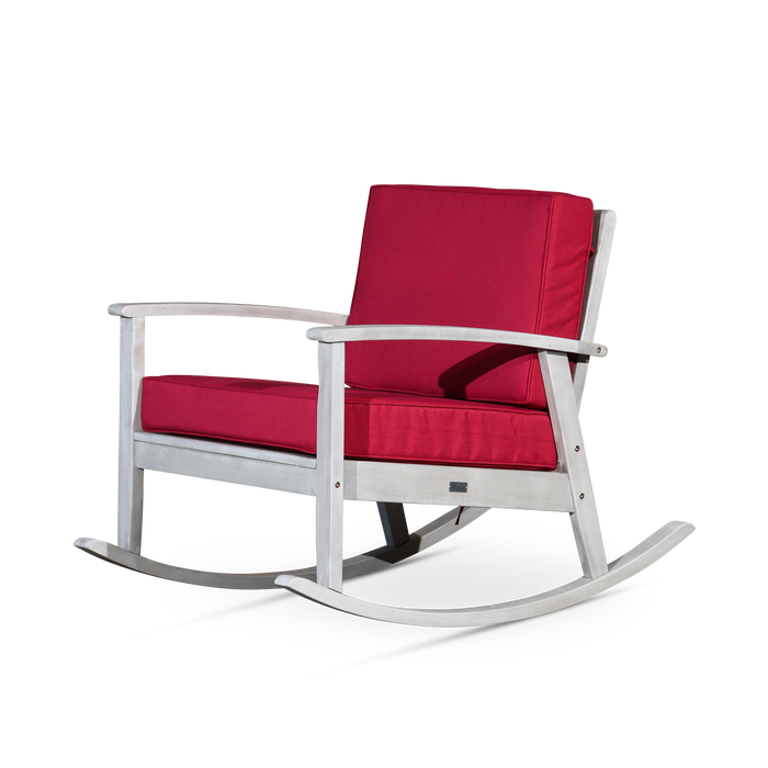 Eucalyptus Rocking Chair with Cushions, Silver Gray Finish, Burgundy Cushions image