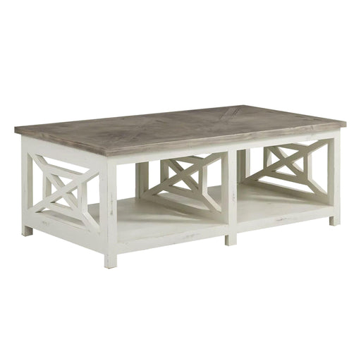 Wooden Rectangle Coffee Table with  X Shape Side Panels, White and Brown image