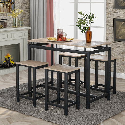 5-Piece Kitchen Counter Height Table Set, Industrial Dining Table with 4 Chairs (Oak) image