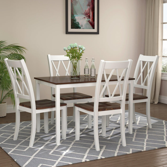 5-Piece Dining Table Set Home Kitchen Table and Chairs Wood Dining Set (White+Cherry) image