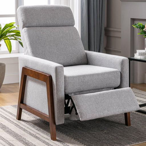 Wood-Framed Upholstered Recliner Chair Adjustable Home Theater Seating with Thick Seat Cushion and BackrestModern Living Room Recliners，Gray image