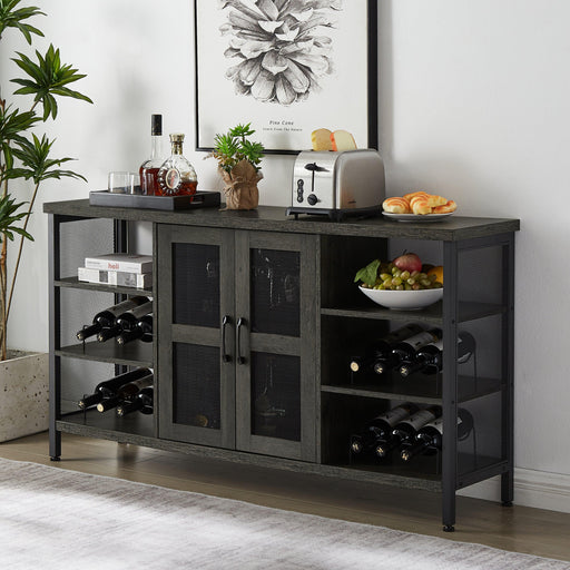 Industrial Wine Bar Cabinet, LiquorStorage Credenza, Sideboard with Wine Racks & Stemware Holder (Dark Grey, 55.12''w x 13.78''d x 30.31' ' h) image